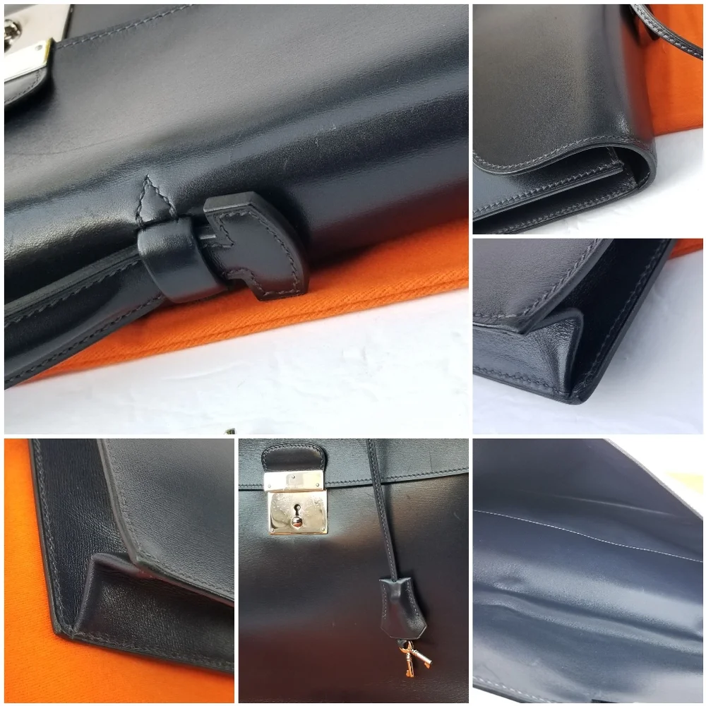 Hermès Paris Sac à dépêches briefcase in dark Navy box leather Vintage